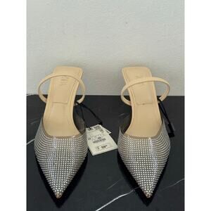 Zara Rhinestone Mesh Slingback Kitten Heels